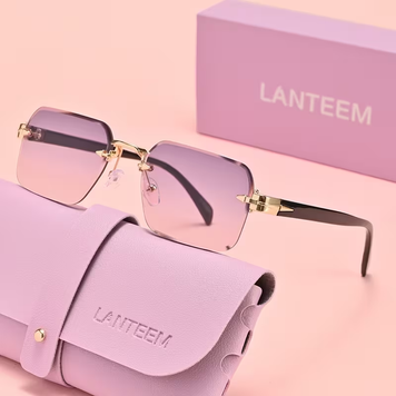 Безрамочные очки LANTEEM квадратной формы с футляром GM055-grey-pink фото
