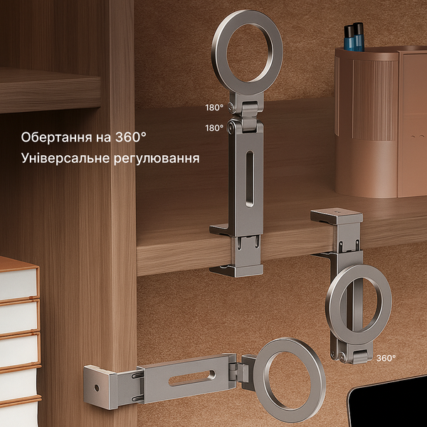 Магнітний тримач для телефону з гнучким обертанням та регульованим кріпленням MA09-Grey фото