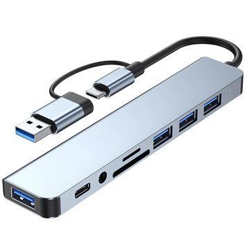 Док-станция 8 в 2 USB + Type-C с аудиоразъемом 3,5 мм и кардридером OULLX EG034 фото