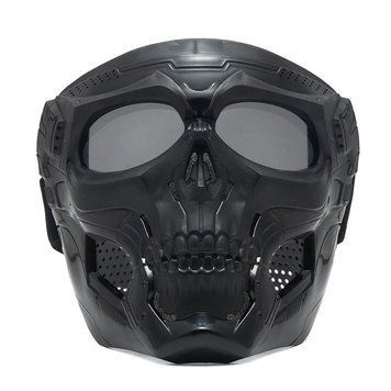 Мотокросова маска череп TPU з вітрозахисними окулярами UV400 GM026-black-grey фото